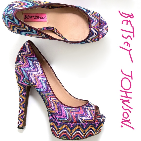 Betsey Johnson Shoes - Betsey Johnson Sashh Multi Color Fabric Platform 6